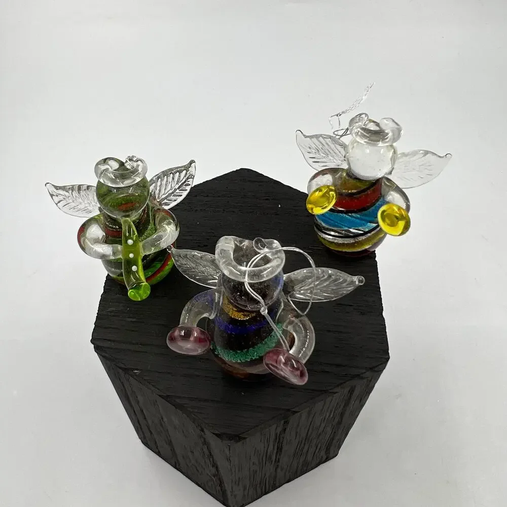 Vintage Hand Blown Mini Instrumental Angel Colorful‎ Figurines Ornaments 3 Piece